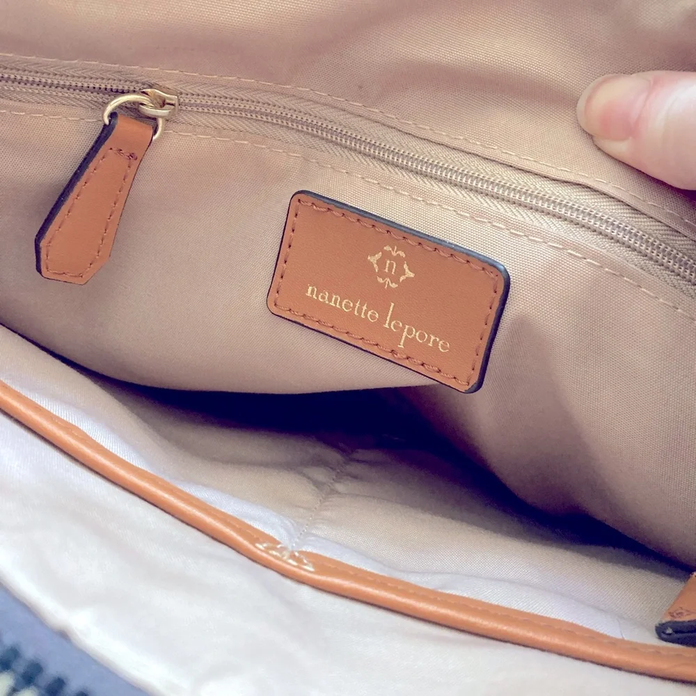 Nanette‎ Lepore Convertible Backpack Shoulder Bag Brown Logo Print Crossbody